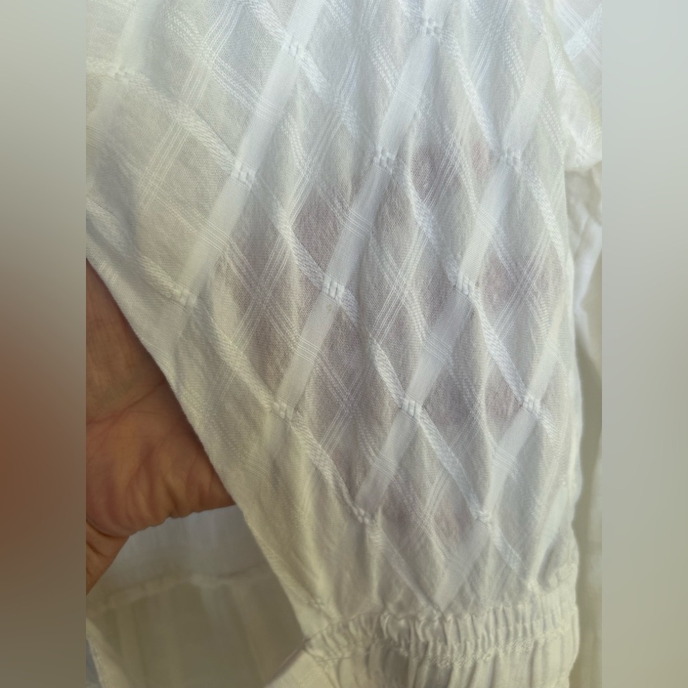 Free People White Long Sleeve Cotton Jumpsuit, Elastic Waist, Bust Tie Front, M - Picture 4 of 12